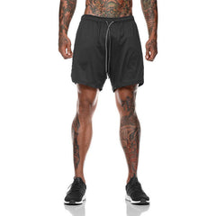 Mens Sports Running Shorts Gym Training Fitness Bottoms Double Layer With Pocket - TikTopia