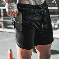 Mens Sports Running Shorts Gym Training Fitness Bottoms Double Layer With Pocket - TikTopia