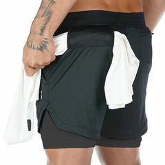 Mens Sports Running Shorts Gym Training Fitness Bottoms Double Layer With Pocket - TikTopia