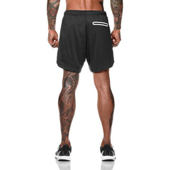 Mens Sports Running Shorts Gym Training Fitness Bottoms Double Layer With Pocket - TikTopia