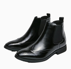 High-top Leather Shoes Men's Pointed Chelsea Booties - TikTopia