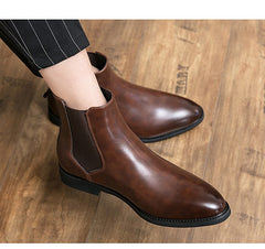 High-top Leather Shoes Men's Pointed Chelsea Booties - TikTopia