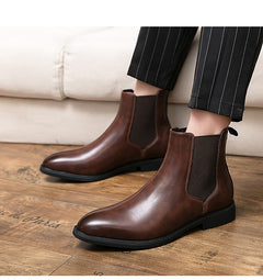 High-top Leather Shoes Men's Pointed Chelsea Booties - TikTopia