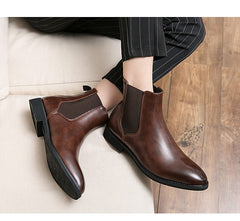 High-top Leather Shoes Men's Pointed Chelsea Booties - TikTopia