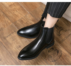 High-top Leather Shoes Men's Pointed Chelsea Booties - TikTopia