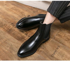 High-top Leather Shoes Men's Pointed Chelsea Booties - TikTopia