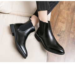 High-top Leather Shoes Men's Pointed Chelsea Booties - TikTopia