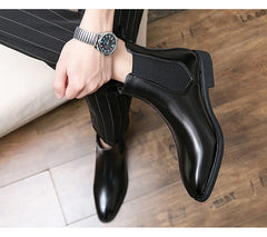 High-top Leather Shoes Men's Pointed Chelsea Booties - TikTopia