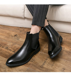 High-top Leather Shoes Men's Pointed Chelsea Booties - TikTopia