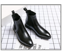 High-top Leather Shoes Men's Pointed Chelsea Booties - TikTopia