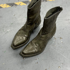 Men's Retro Dark Stitched Patchwork Square Toe Boots - TikTopia