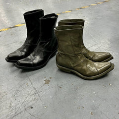 Men's Retro Dark Stitched Patchwork Square Toe Boots - TikTopia