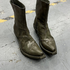 Men's Retro Dark Stitched Patchwork Square Toe Boots - TikTopia
