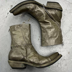 Men's Retro Dark Stitched Patchwork Square Toe Boots - TikTopia