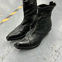 Men's Retro Dark Stitched Patchwork Square Toe Boots - TikTopia