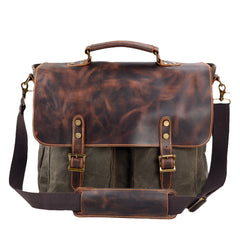 Waterproof Canvas Stitching Leather Briefcase Handbag - TikTopia