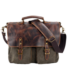 Waterproof Canvas Stitching Leather Briefcase Handbag - TikTopia