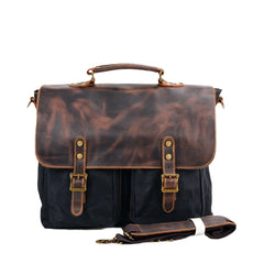 Waterproof Canvas Stitching Leather Briefcase Handbag - TikTopia