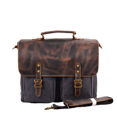 Waterproof Canvas Stitching Leather Briefcase Handbag - TikTopia