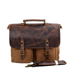 Waterproof Canvas Stitching Leather Briefcase Handbag - TikTopia