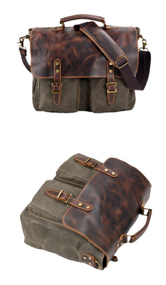 Waterproof Canvas Stitching Leather Briefcase Handbag - TikTopia