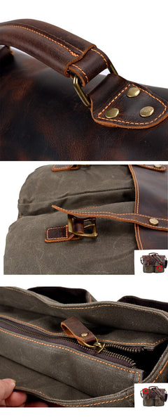 Waterproof Canvas Stitching Leather Briefcase Handbag - TikTopia