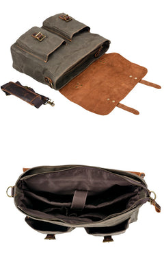 Waterproof Canvas Stitching Leather Briefcase Handbag - TikTopia
