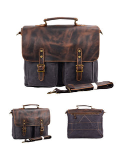 Waterproof Canvas Stitching Leather Briefcase Handbag - TikTopia