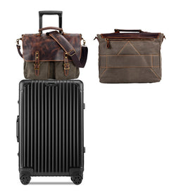 Waterproof Canvas Stitching Leather Briefcase Handbag - TikTopia
