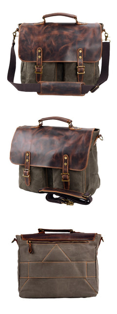 Waterproof Canvas Stitching Leather Briefcase Handbag - TikTopia