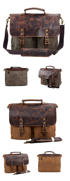 Waterproof Canvas Stitching Leather Briefcase Handbag - TikTopia