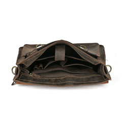 Top Layer Leather One-shoulder Crossbody Laptop Bag - TikTopia