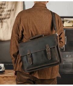 Top Layer Leather One-shoulder Crossbody Laptop Bag - TikTopia