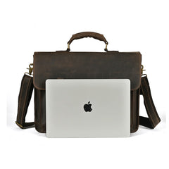 Top Layer Leather One-shoulder Crossbody Laptop Bag - TikTopia