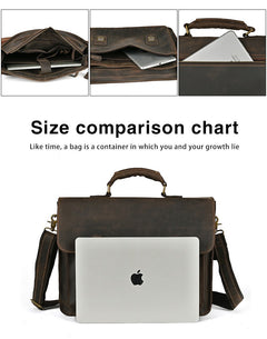 Top Layer Leather One-shoulder Crossbody Laptop Bag - TikTopia
