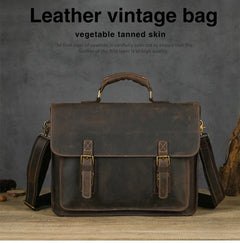 Top Layer Leather One-shoulder Crossbody Laptop Bag - TikTopia