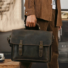 Top Layer Leather One-shoulder Crossbody Laptop Bag - TikTopia