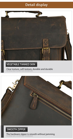 Top Layer Leather One-shoulder Crossbody Laptop Bag - TikTopia