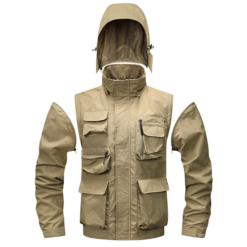 Outdoor Windproof Shell Jacket Loose Plus Size Casual Multi-pocket Workwear Jacket - TikTopia