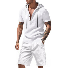 Hooded Beach Casual Short Sleeve Shirt Outfit - TikTopia
