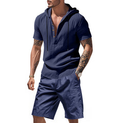 Hooded Beach Casual Short Sleeve Shirt Outfit - TikTopia
