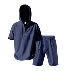 Hooded Beach Casual Short Sleeve Shirt Outfit - TikTopia