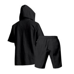 Hooded Beach Casual Short Sleeve Shirt Outfit - TikTopia