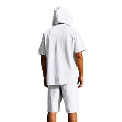 Hooded Beach Casual Short Sleeve Shirt Outfit - TikTopia
