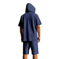 Hooded Beach Casual Short Sleeve Shirt Outfit - TikTopia