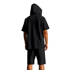 Hooded Beach Casual Short Sleeve Shirt Outfit - TikTopia