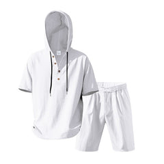 Hooded Beach Casual Short Sleeve Shirt Outfit - TikTopia