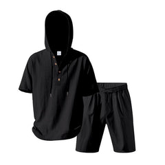 Hooded Beach Casual Short Sleeve Shirt Outfit - TikTopia