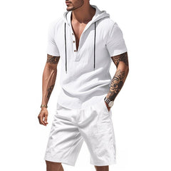 Hooded Beach Casual Short Sleeve Shirt Outfit - TikTopia