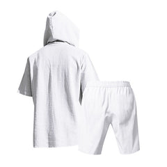Hooded Beach Casual Short Sleeve Shirt Outfit - TikTopia